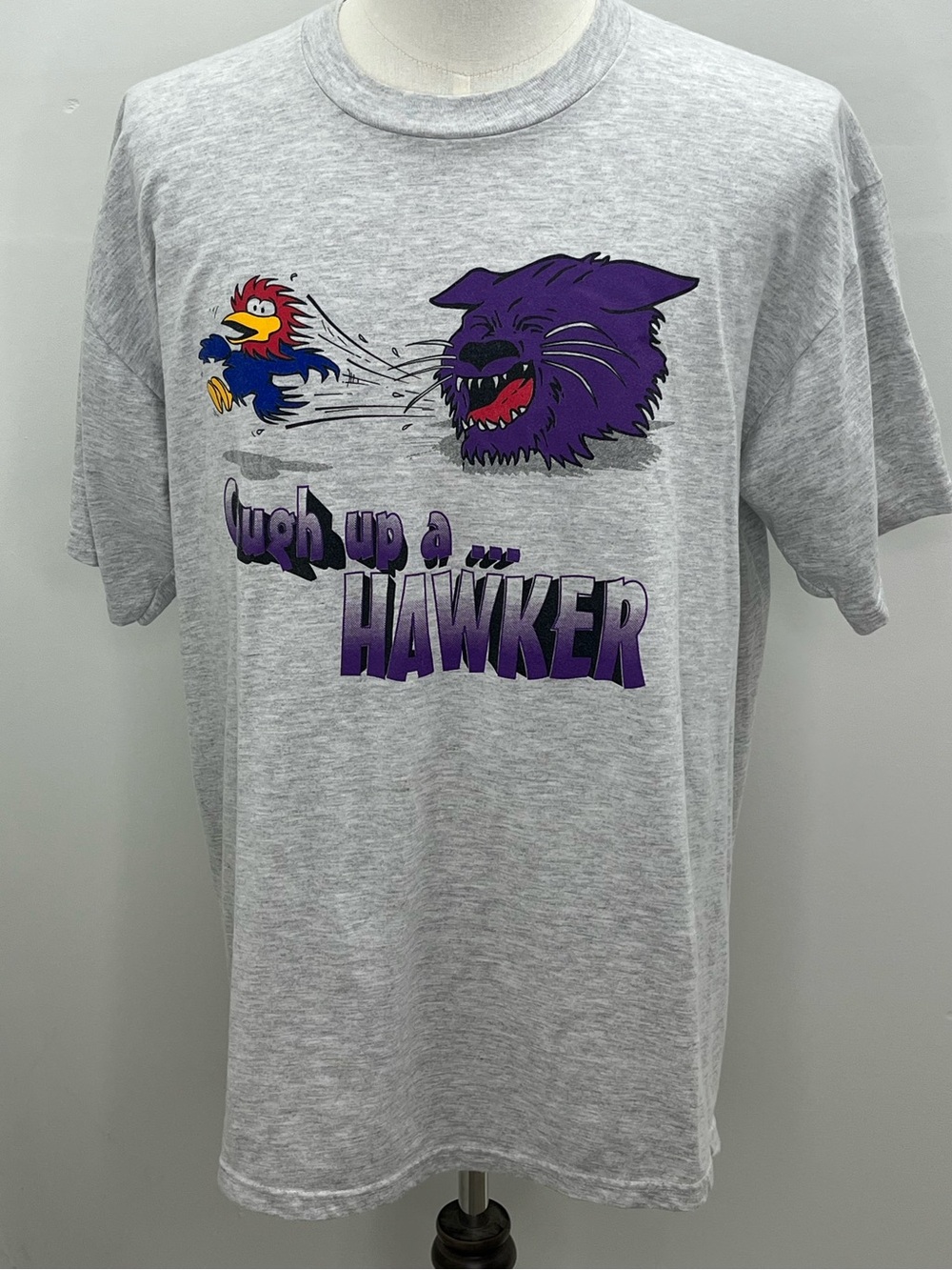 Jerzees Mens Vintage Grey Cough Up A Hawker Jayhawk Graphic T-Shirt XL